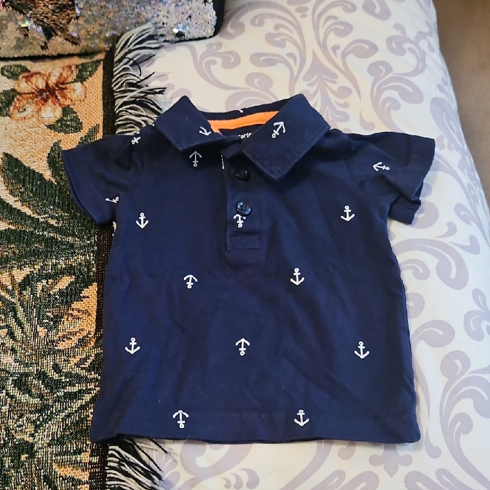 Carter Boys Top Anchor Button Polo 3mo Navy & White